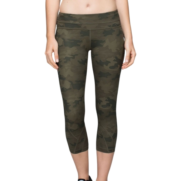 Lululemon Run: Inspire Crop II Womens 4 Active Run Yoga Ahtleisure Camo Green - Picture 3 of 15